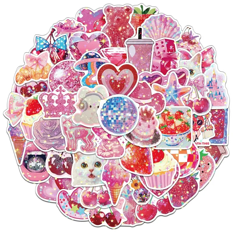 

50 листов, эстетические наклейки с розовым сердцем и короной, наклейки из розового золота для чехла для телефона, ноутбука, кавайные украшения, принадлежности для скрапбукинга