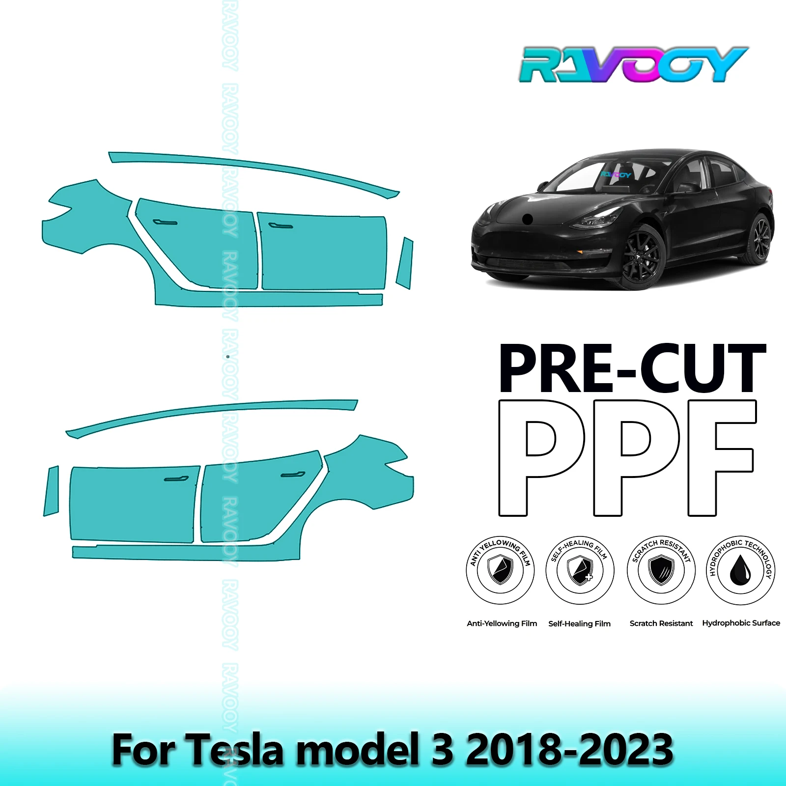 

For Tesla model 3 2018-2023 8.5mil Clear Matte Pre-Cut PPF Door & A/B Pillar Kit TPU Paint Protection Film Set