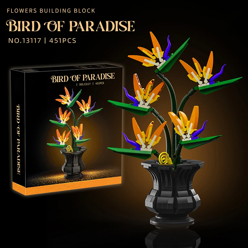 13117 Simulated Bird of Paradise Flower Plant Series Building Blocks Set Home Bouquet Ornament Assembly Toy Kids Birthday Gift view 6