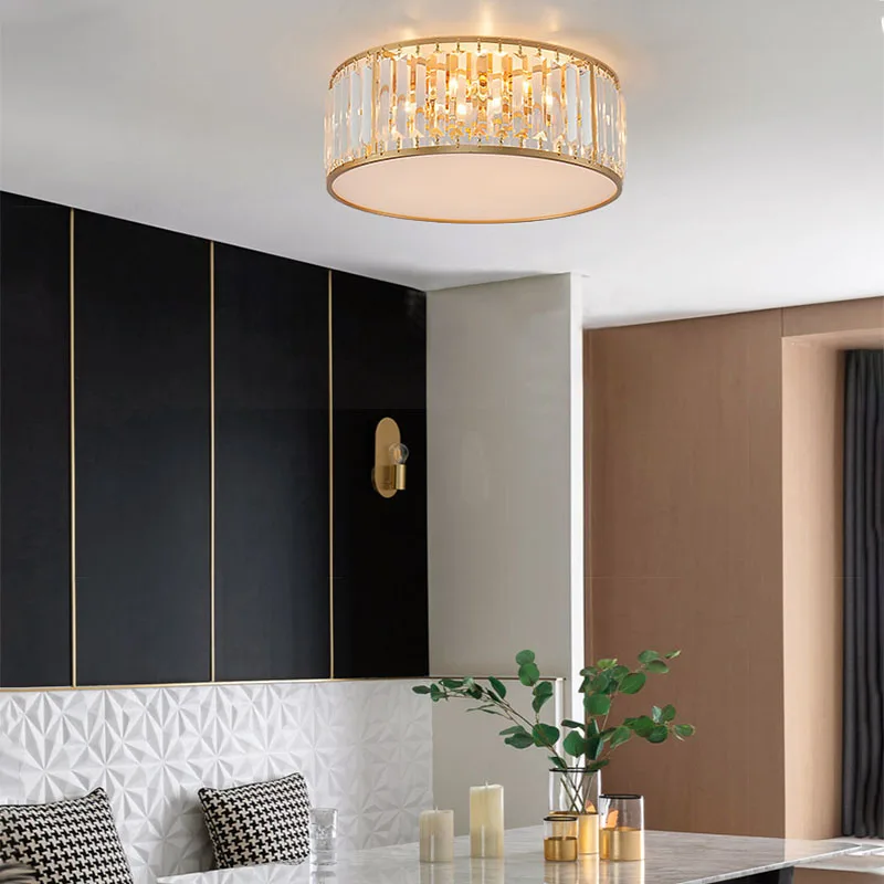 Modern Black Gold E14 Living Room Crystal Ceiling Light Bedroom Dining Hallway Interior Pendant Light Round/Square Lighting