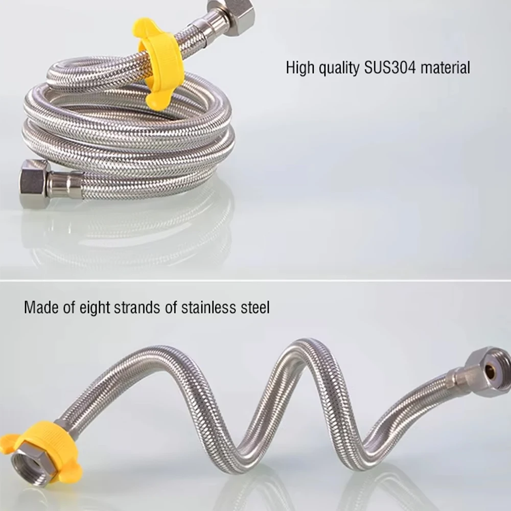 Manguera trenzada de acero inoxidable 304 de 1/2 pulgadas, tubería de agua fría y caliente, tubería de conexión para grifo de inodoro, conexión de agua para jardín