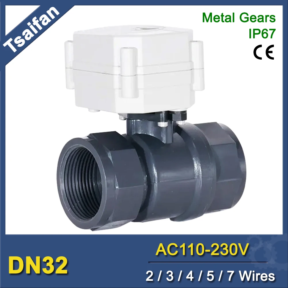 

Пластиковый электрический водяной клапан DN32, электрический автоматизированный шаровой клапан 1-1/4 дюйма, ПВХ, электрический клапан DC5/12/24 В, резьба NPT/BSP IP67, CE