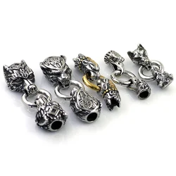 6.0mm Stainless Steel Eagle Wolf Animal Head Connectors For Round Cord Leather Bracelet Jewelry Making DIY Bangle Metal Clasps