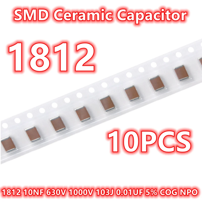 (10pcs) Original 1812 10NF 630V 1000V 103J 0.01UF 5% COG NPO SMD Ceramic Capacitor IC