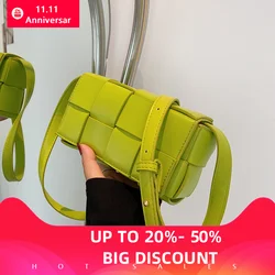 Hot Green Woven Feather Down Padded Shoulder Bag Women Luxury Stylish Nylon Quilted Pillow Crossbody Purses With Clutch Handbag