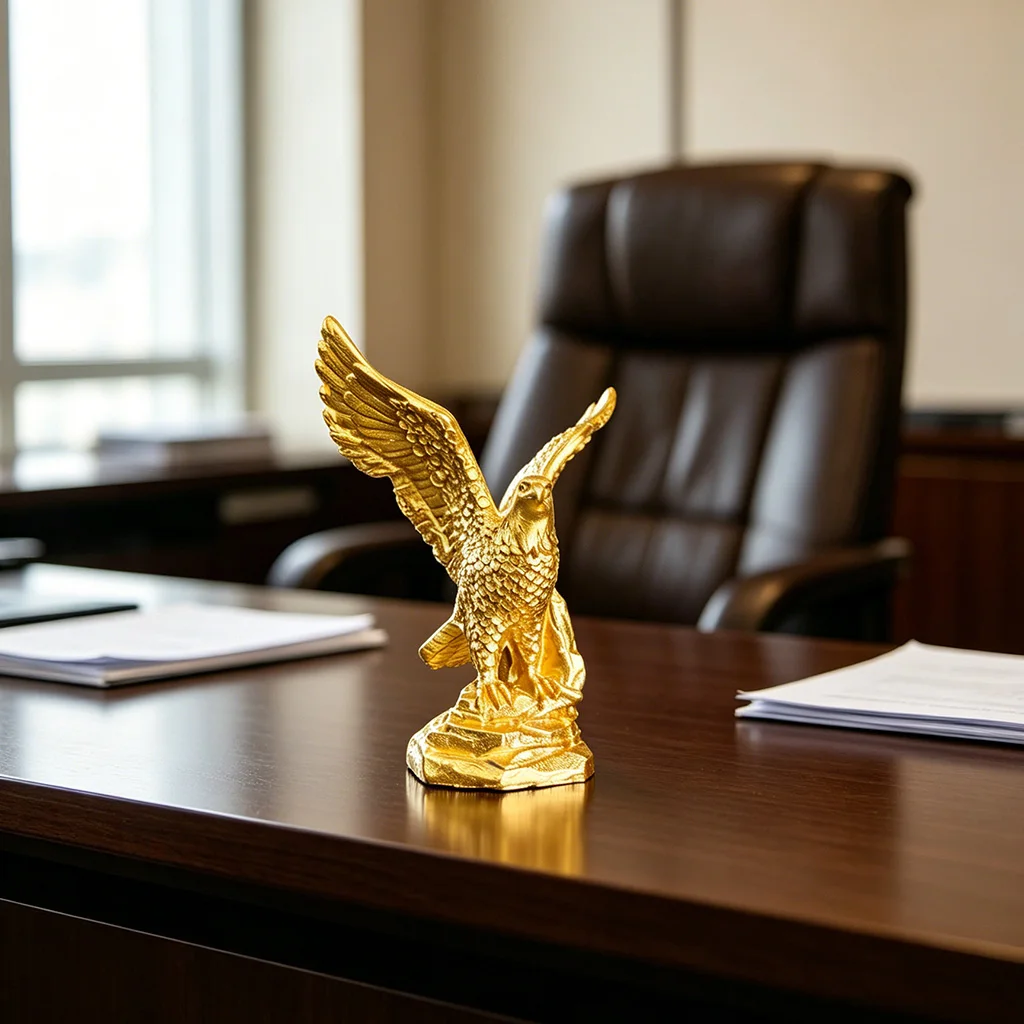 Statue d'aigle doré en résine, figurine d'aigle en vol, décoration de bureau de luxe, ornement pour la maison, cadeau pour le succès et la puissance