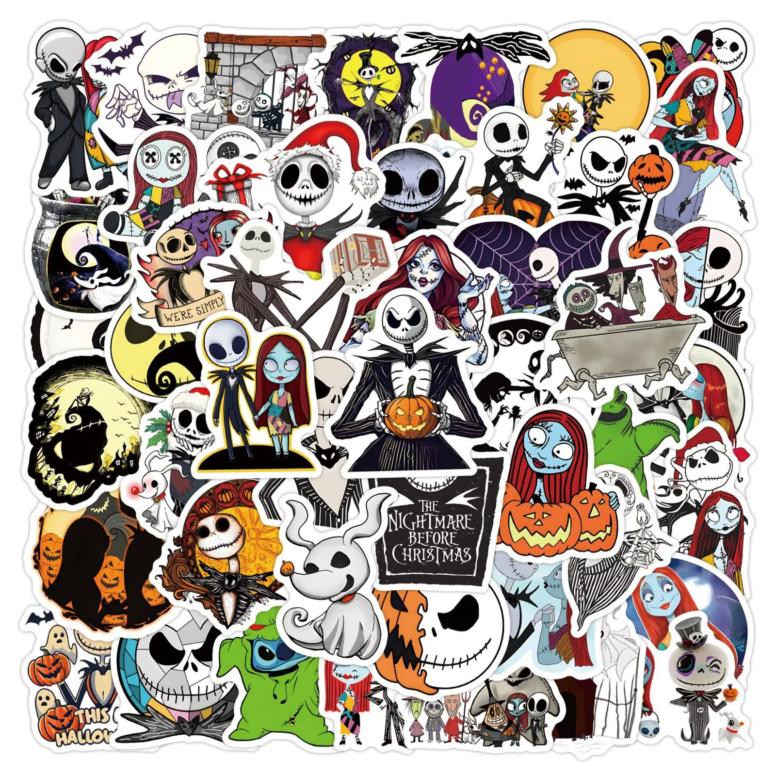60 pegatinas impermeables de Halloween con diseño de dibujos animados de Pesadilla Antes de Navidad para decoración, manualidades, papelería, tazas y ordenadores