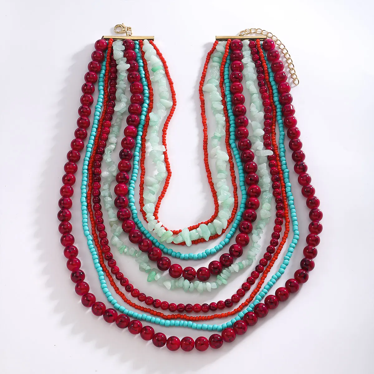 

ZAA Stone Beaded Necklaces Bohemian Multilayer Cord Necklaces For Women Vintage Textured Exaggerated Vacation Party Decoration