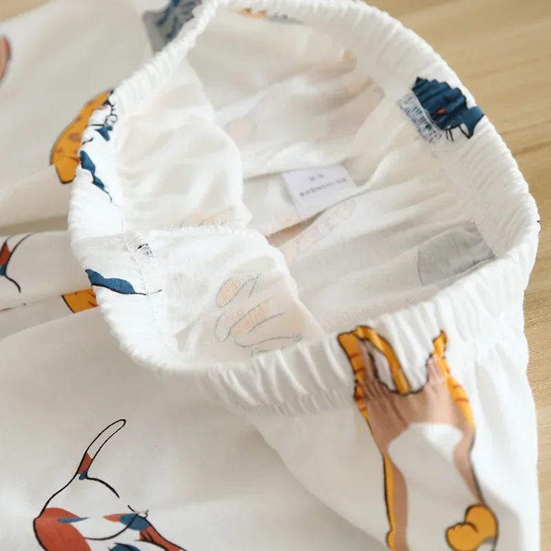 New 100% Cotton Short-sleeved Shorts Ladies Pajamas Set Cute Cartoon Pajamas Japanese Simple Short Pajamas Women Sleepwear