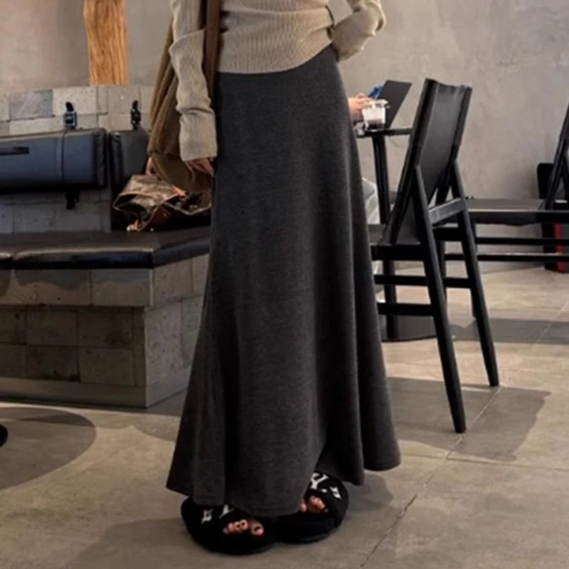 

2026 Women Slim Fit Thin Knitted Skirts Girls Fashion Classic High Waist Dress Lady Korean Solid Color Fishtail Skirts