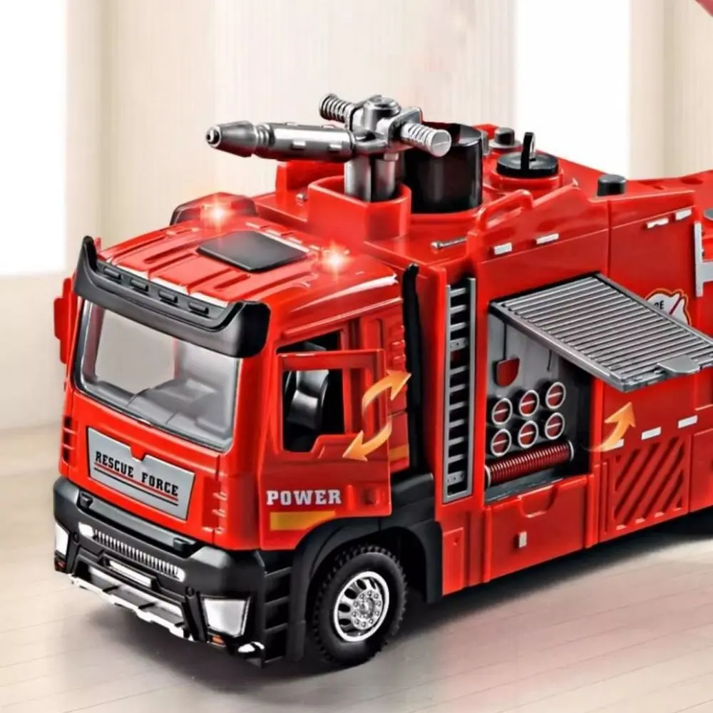 1:32 Scale Fire Truck Model With Sound Light Interactive Toy Fire Engine Cars Pull-Back Function Water Spray Fire Rescue Toy