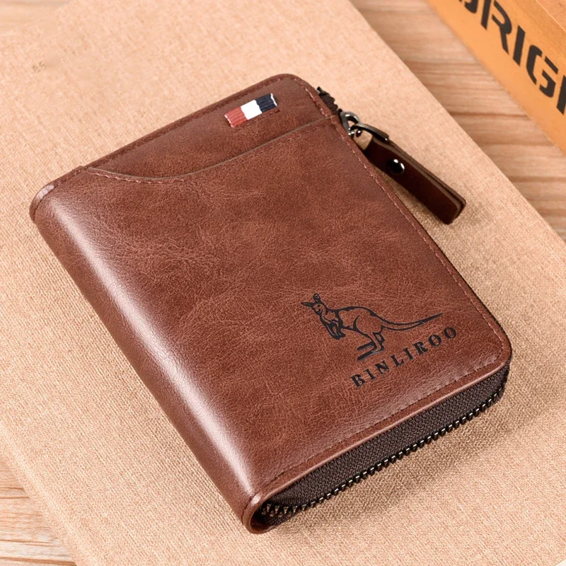 Luxury Designer Genuine Leather Men\'s Wallet RFID Zipper Card Holder Wallets for Men Portable Short Male Wallets Billfold