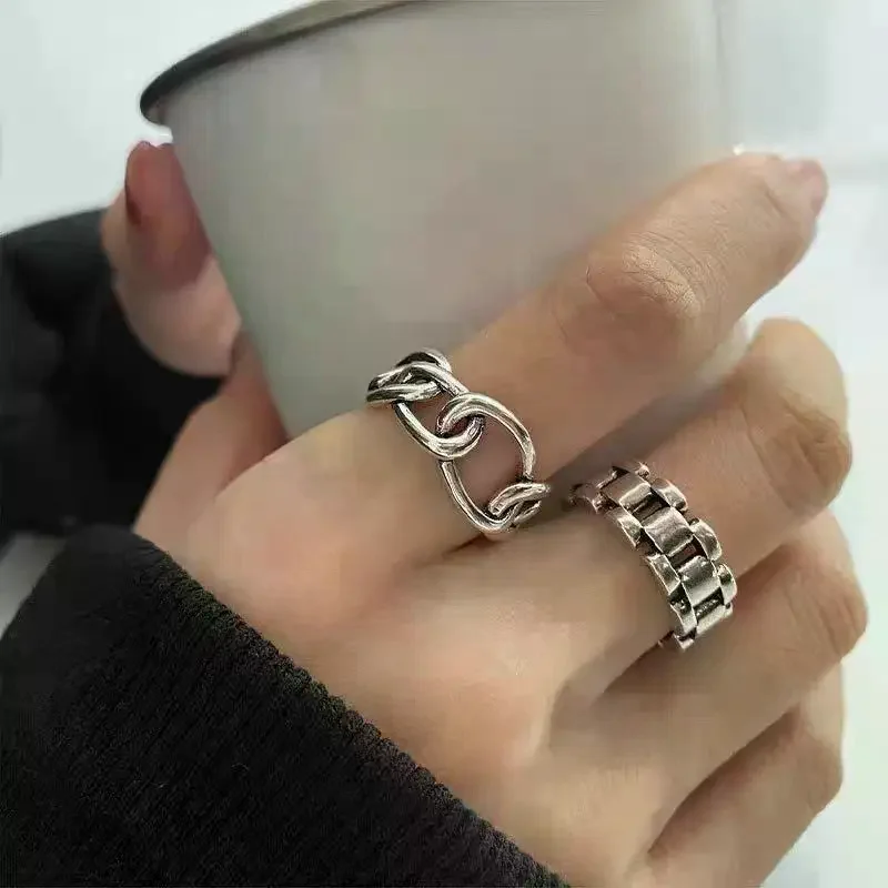1/2PCS Cold Style Retro Trend Ring Female Ins Old Watch Strap Simple Opening Personality Fashion Ins Hollow