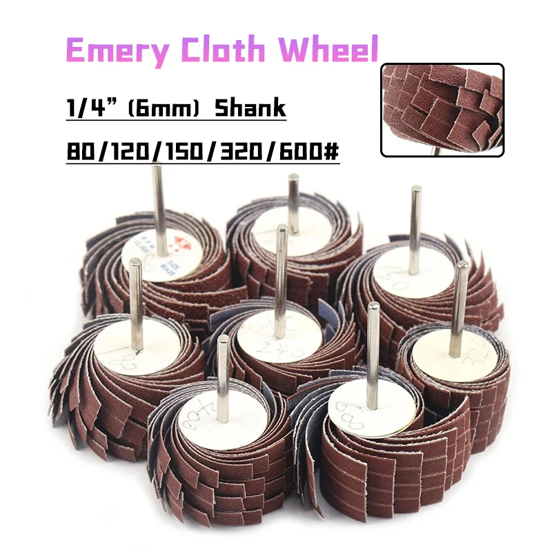 Peijian 1pc/lot Emery Cloth Polish Wheel Sanding Flap Disc 1/4''(6mm) Shank 80/120/150/320/600# For Drill Rotary Tools