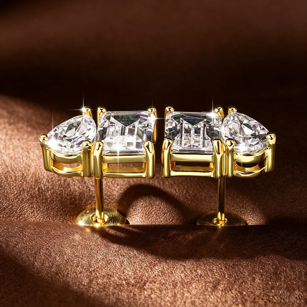 Rrjzz Ohrstecker für Damen, 5 x 7 mm, Smaragdschliff und 5 x 8 mm, birnenförmiger Schliff, im Labor hergestellter Zirkonia, 14 Karat vergoldet, 2 Steine, Schmuck, Geschenk – Detail 9