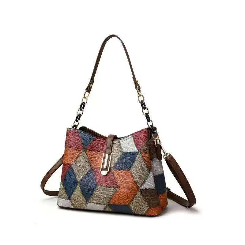 

2026 Fashionable retro color contrast crossbody bag versatile for outdoor use large capacity mom's handbag