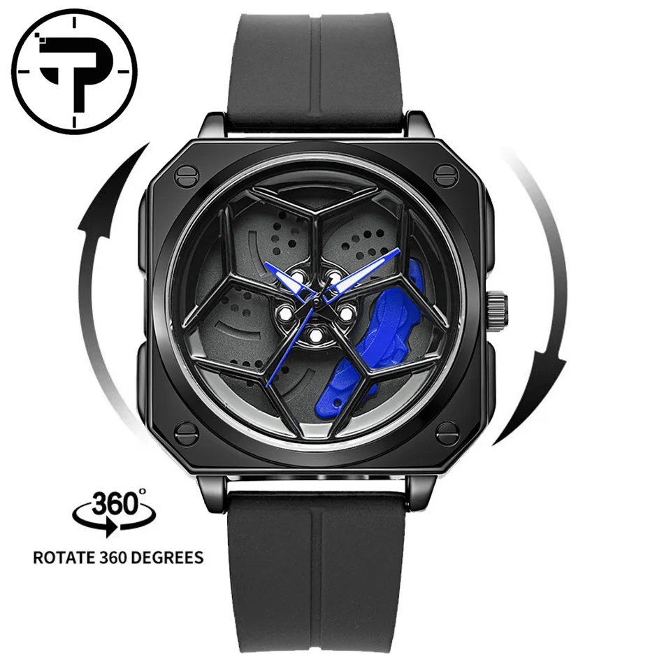 

Черные часы, стильные 3D вращающиеся спортивные часы с циферблатом на колесе, мужские кварцевые наручные часы в стиле спортивного автомобиля, мужские наручные часы Relogio