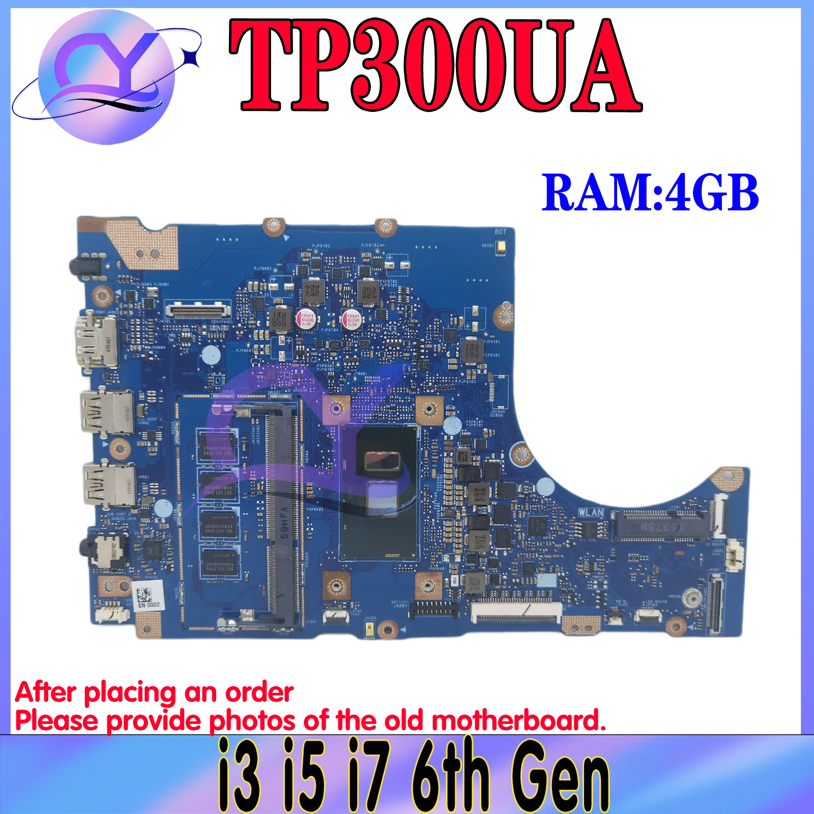 

KEFU TP300UA Laptop Motherboard For ASUS TP300U TP300UAB Q302UA Mainboard I3 I5 I7-6TH GEN CPU 4G-RAM 100% Working