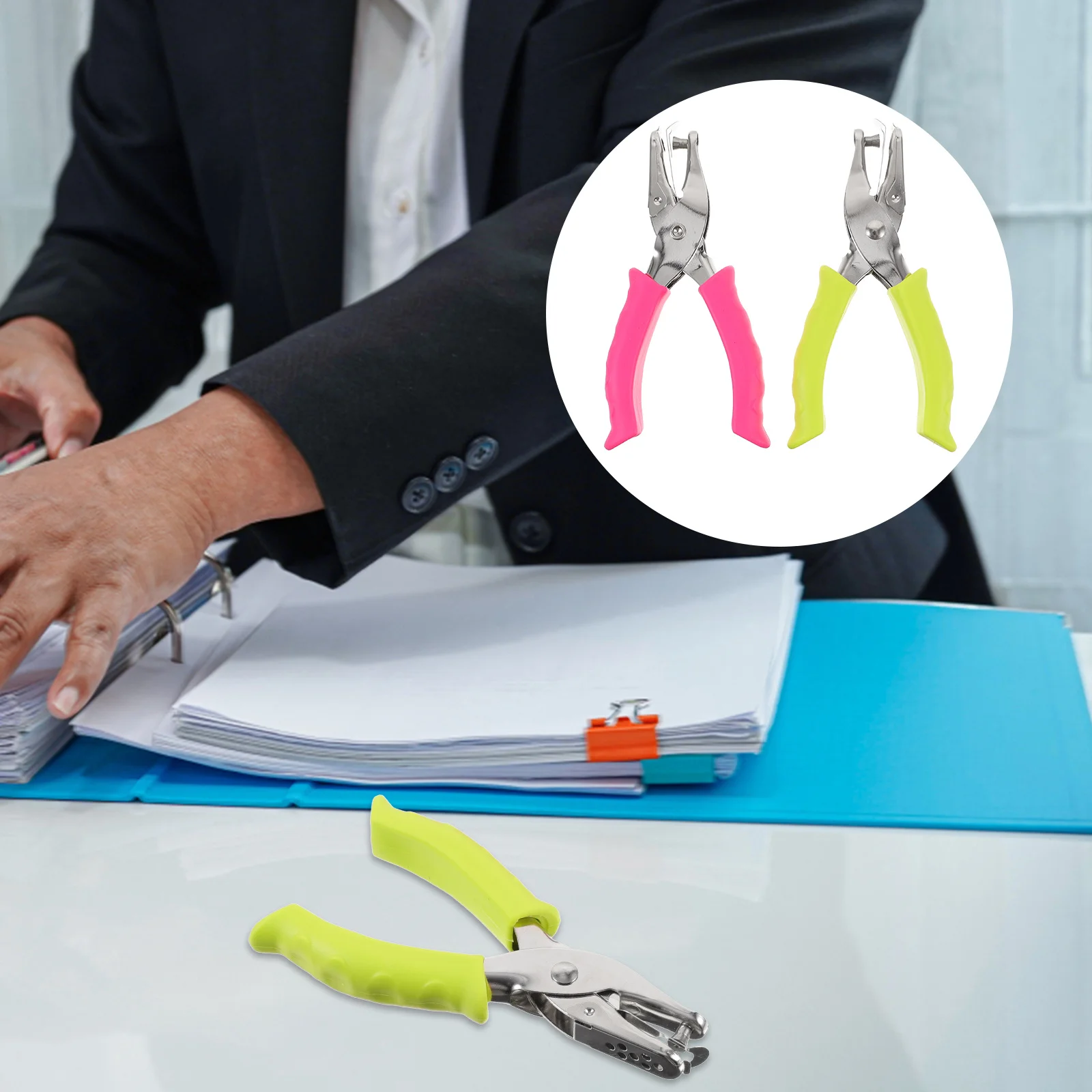 2Pcs Metal Hole Puncher Ergonomic Design Durable PP Aluminum Alloy DIY Craft Tool for Paper Cardboard Thin Metal Office