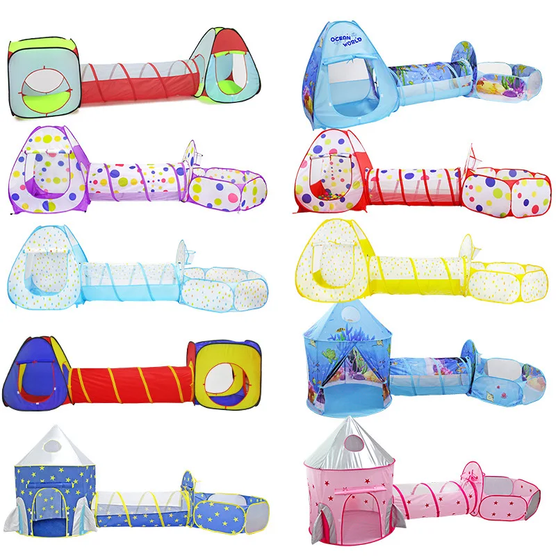 

3 in 1 Portable Playpen Children Baby Playground Foldable Baby Playpen Children Tent with Tunnel Ocean Ball Pool Baby Park Gifts