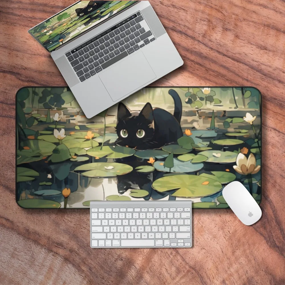 Aesthetic design of the desktop pad, green LoFi game mouse pad, cute cat keyboard pad, comfortable gift for gamers