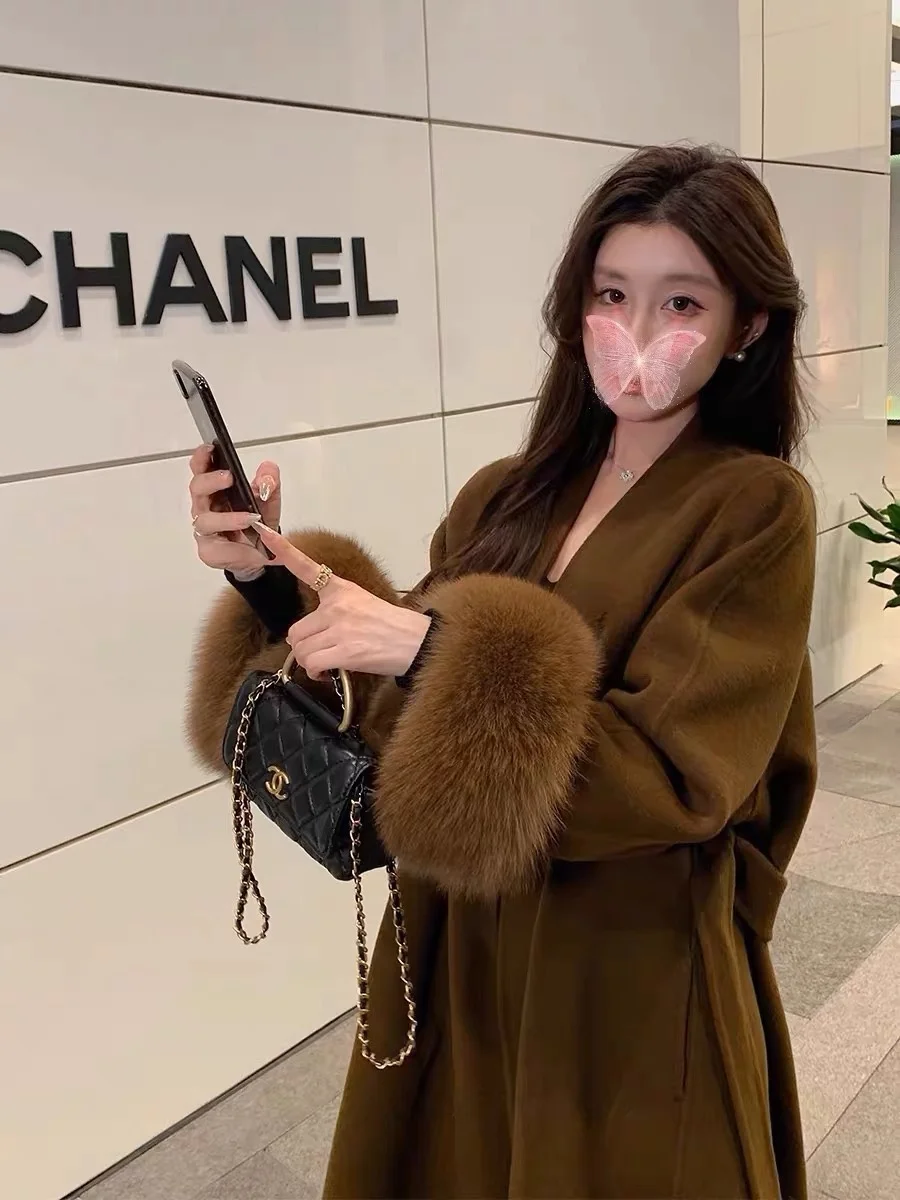 Ele Double-Faced Camere  Fur Coat Women's plus Size Winter New Sle Woolen Outerwear Korean Sle Straight Cut