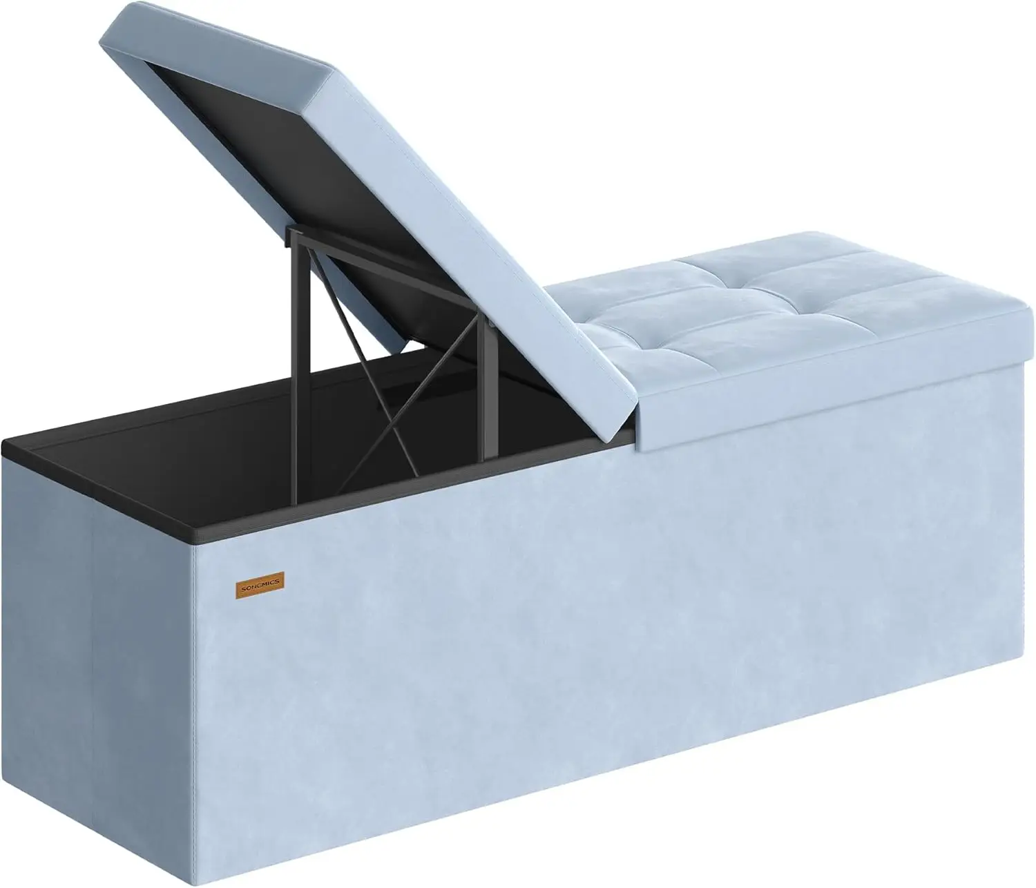 

43" Storage Ottoman Bench, Foldable with Flipping Lid, 660 lb Capacity, Velvet, Pale Blue