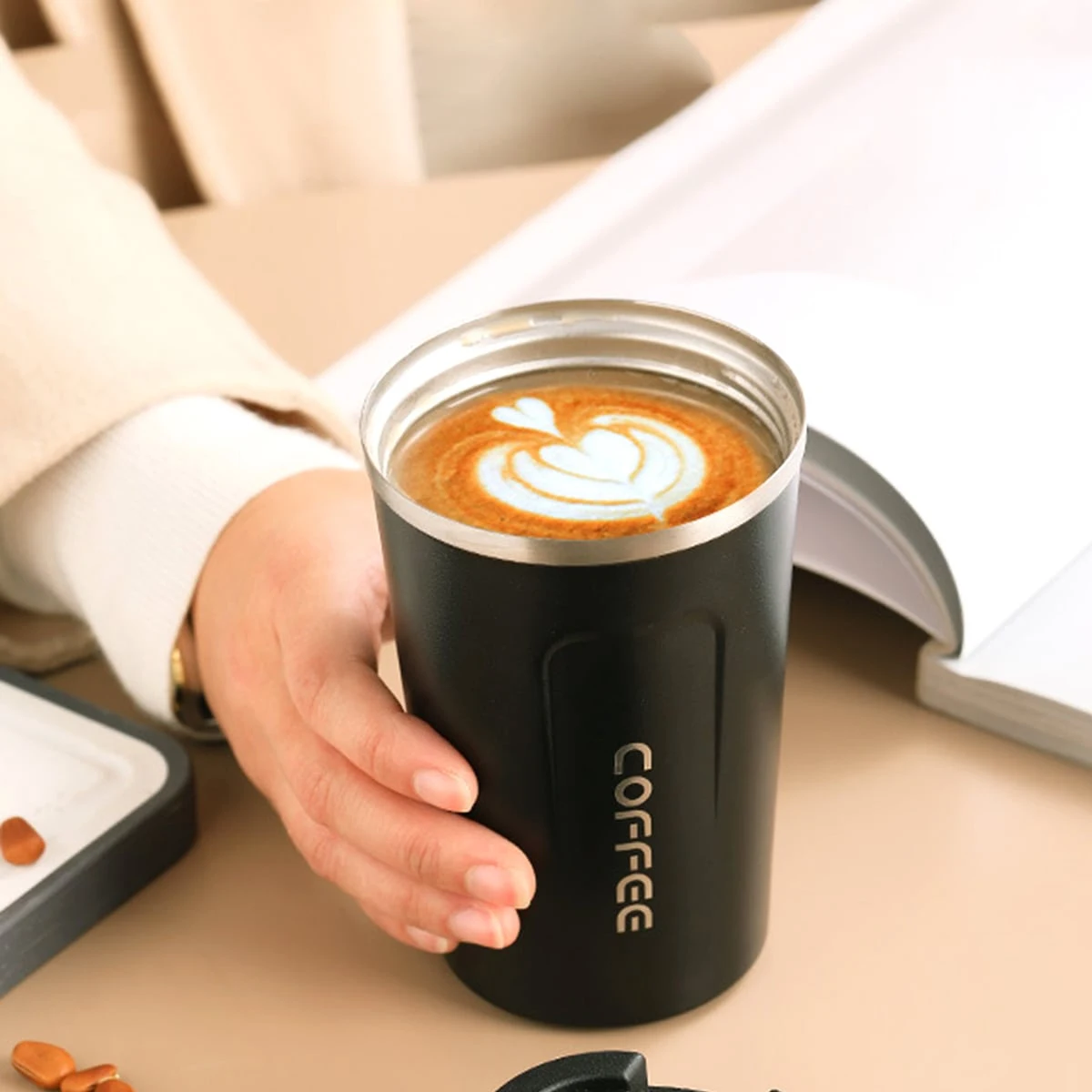 1 قطعة الفولاذ المقاوم للصدأ فنجان القهوة الباردة والساخنة سيارة القدح ترموس تفريغ السفر زجاجة تُرمُس المحمولة ترمس من الفولاذ المقاوم للصدأ زجاجة