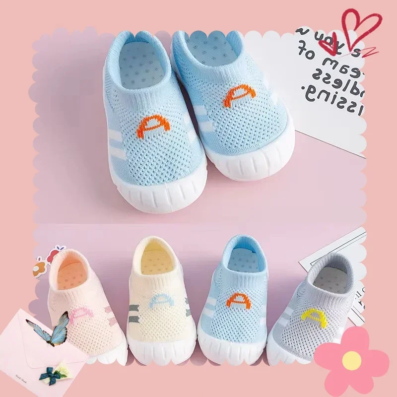 حذاء رياضي للأطفال حديثي الولادة خفيف الوزن، مضاد للناعمة، مضاد للانزلاق، مكون من طبقتين شبكي يسمح بمرور الهواء