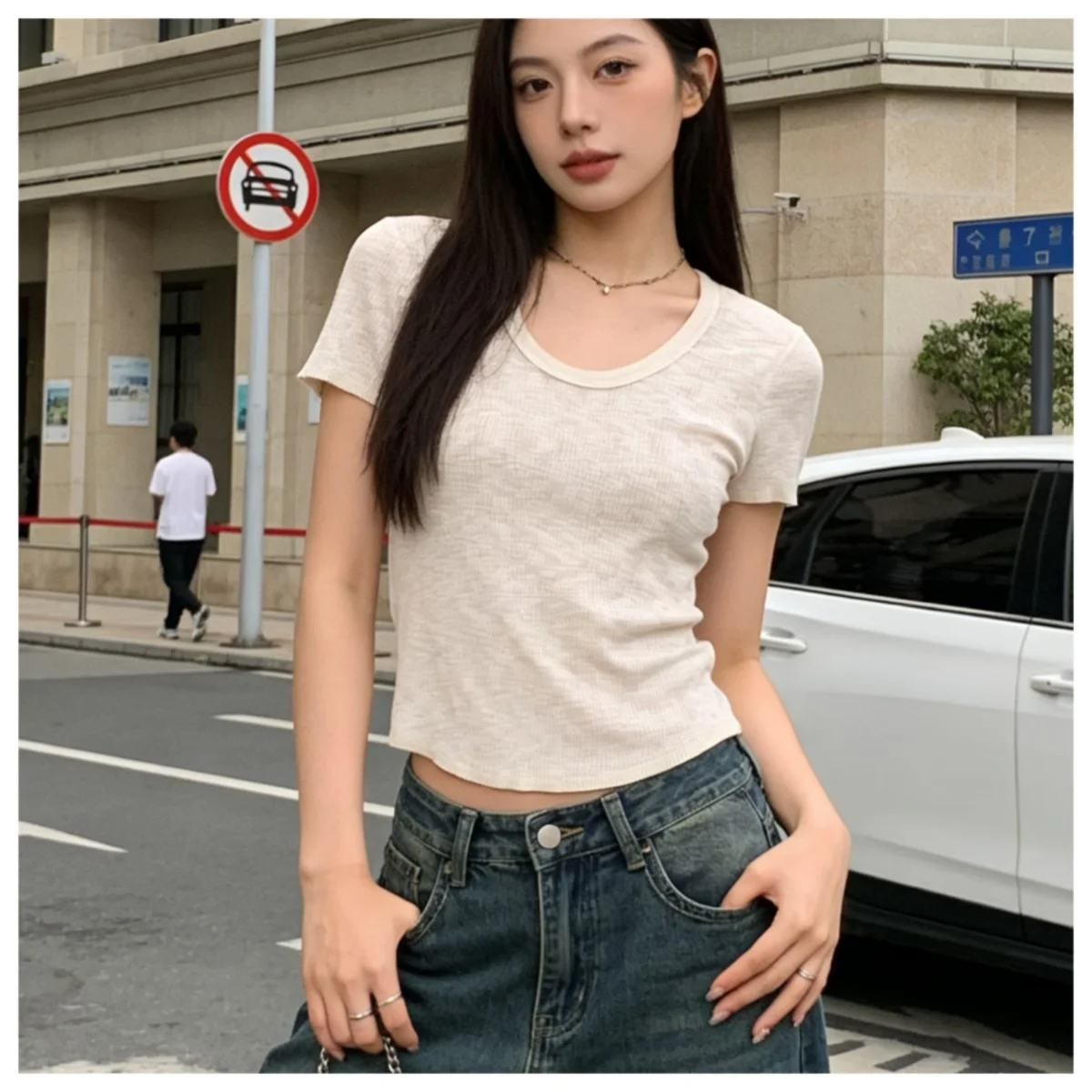 

Модный женский вязаный свитер с коротким рукавом в стиле Hot Girl, летний однотонный вязаный пуловер, эстетика Y2K, простые модные вязаные топы