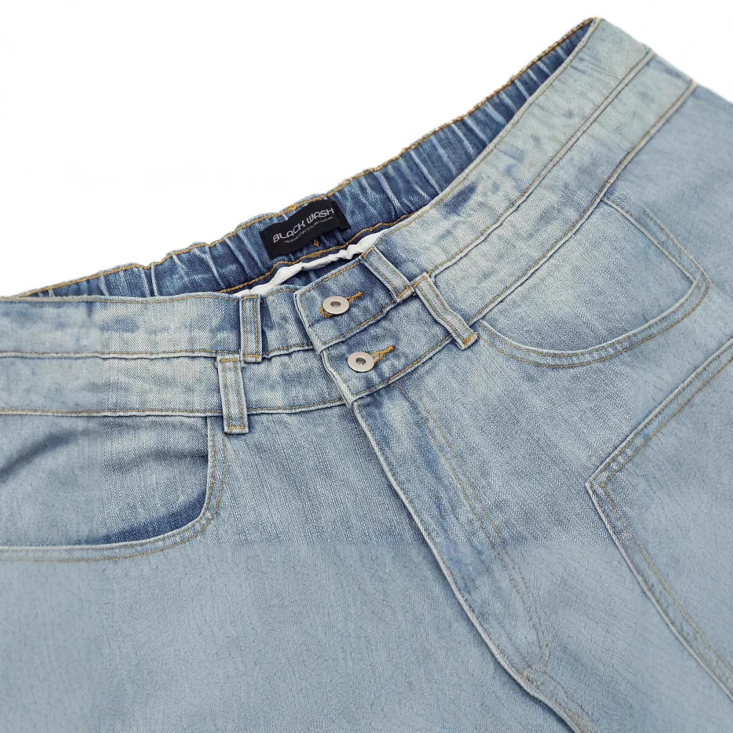 Zomer Amerikaanse gewassen matchetbroek Denim shorts Gedeconstrueerd ontwerp Distressed losse wijde pijpen bijgesneden