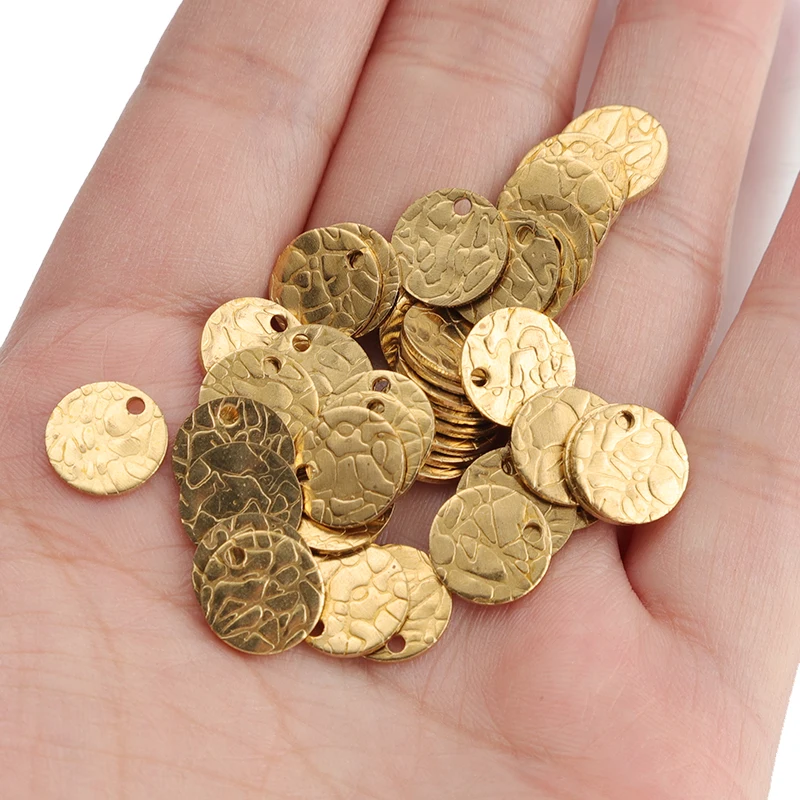 40Pcs Brass Hammered Textured Round Charms Embossing Circle Stamping Disc Coin Tags Pendants For Diy Bracelet Jewelry Making