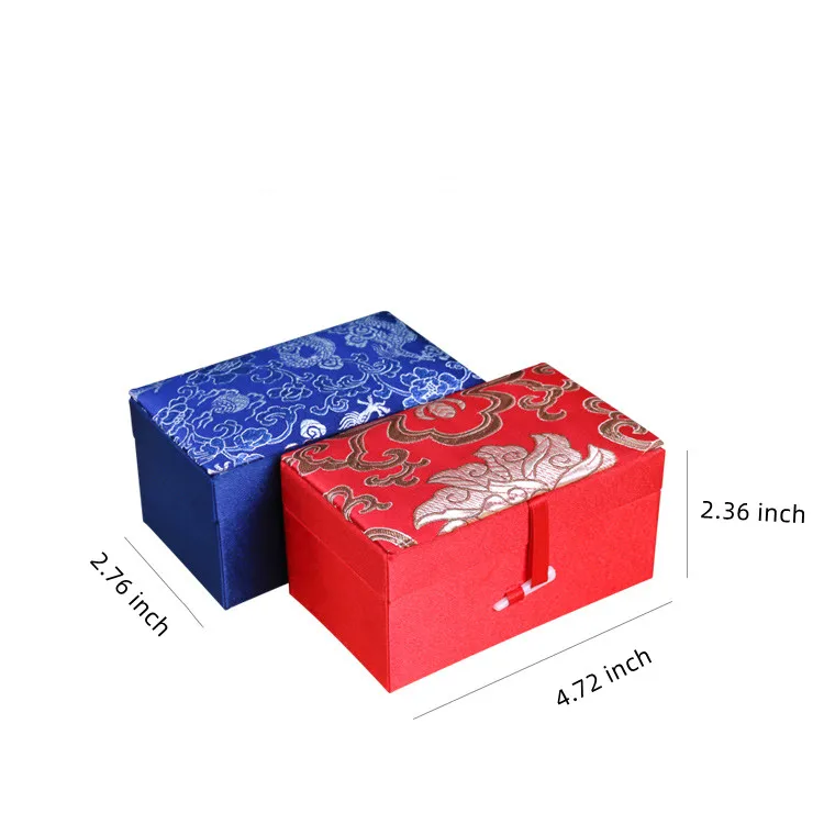 10pcs 12x7x6 cm Custom Luxury Chinese Silk Brocade Jewelry Box Cotton Filled Gift Packaging Boxes Necklace Bracelet Storage Case