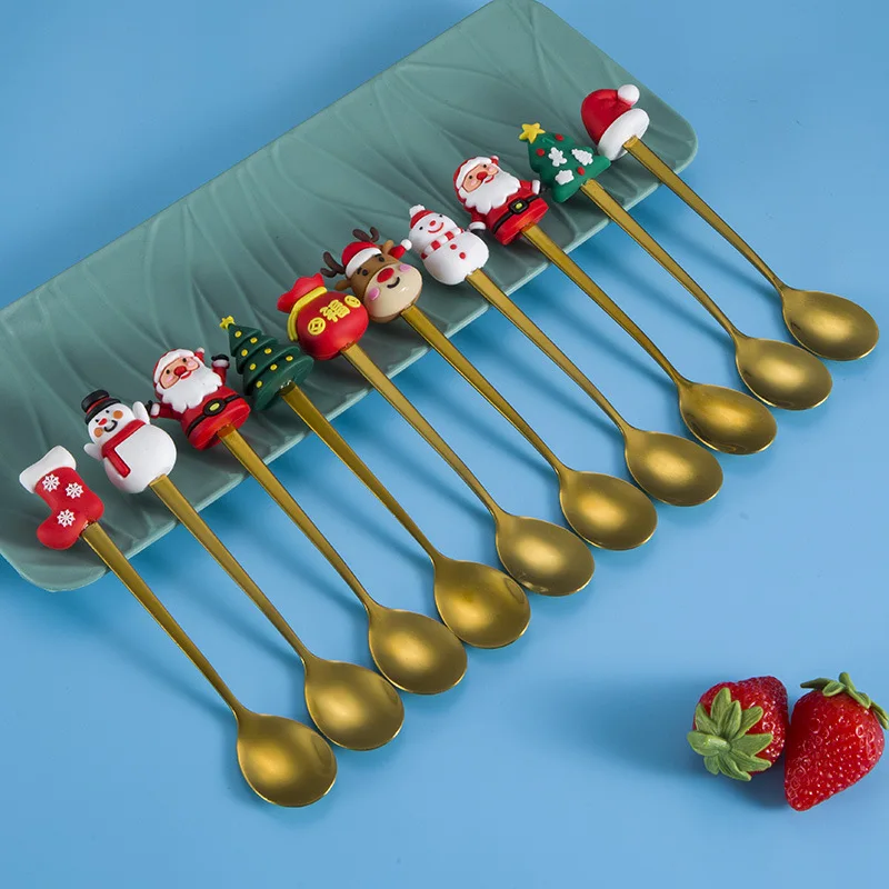 1PC Christmas Spoon Santa Claus Joyful Stainless Steel Coffee Spoon Christmas Party Gift Home Santa Dessert Spoon Kitchenware  ﻿