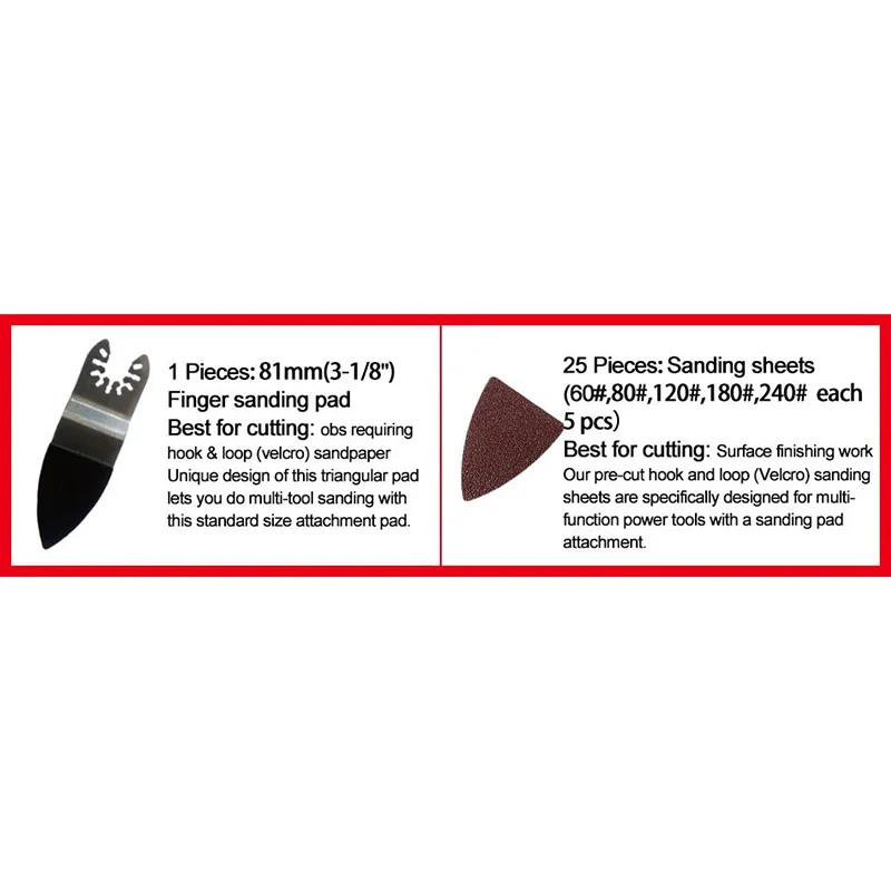 25pcs Triangular Hook and Loop Triangle Sandpaper 81mm Oscillating Multi Tool Sanding Pad Assorted 60/80/120/180 /240Grit
