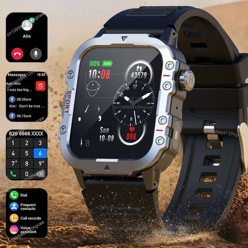 2026 Rugged Military Smart Watch Men's Outdoor Watch LED Fla