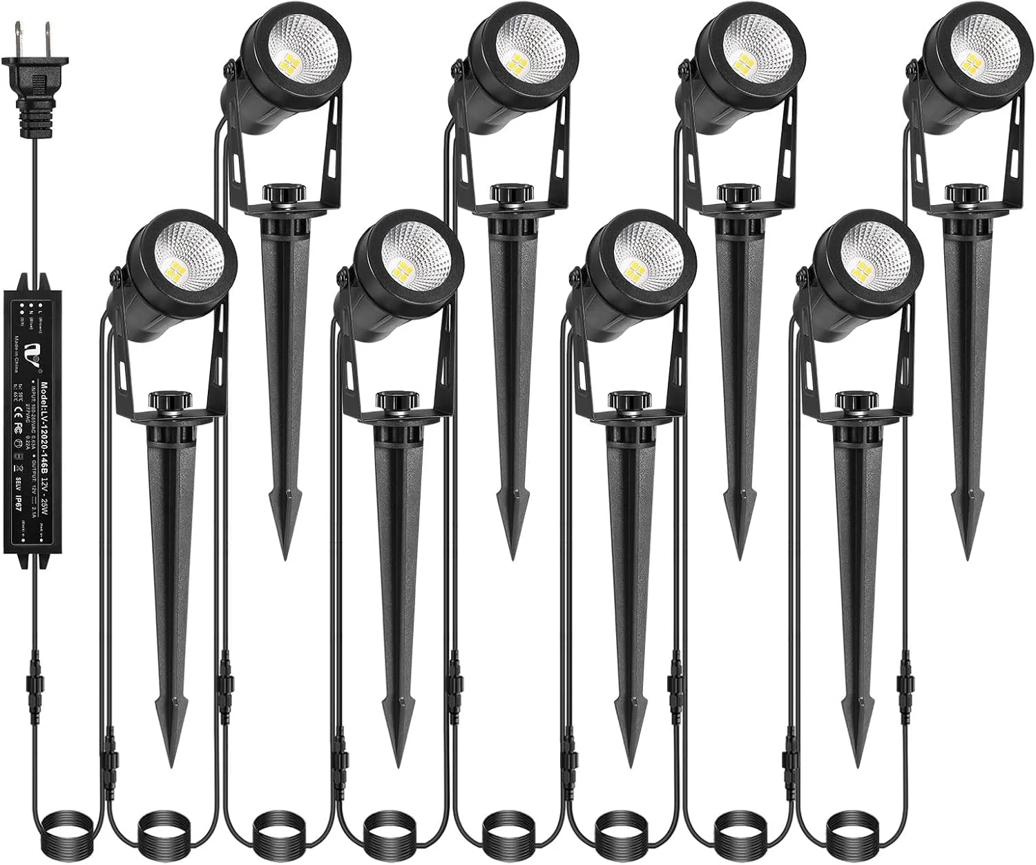 Outdoor landschapsverlichting, 4-10 stuks LED-spotlampen met transformatoren, 12V laagspanning IP65 waterdichte plug-in spotlight