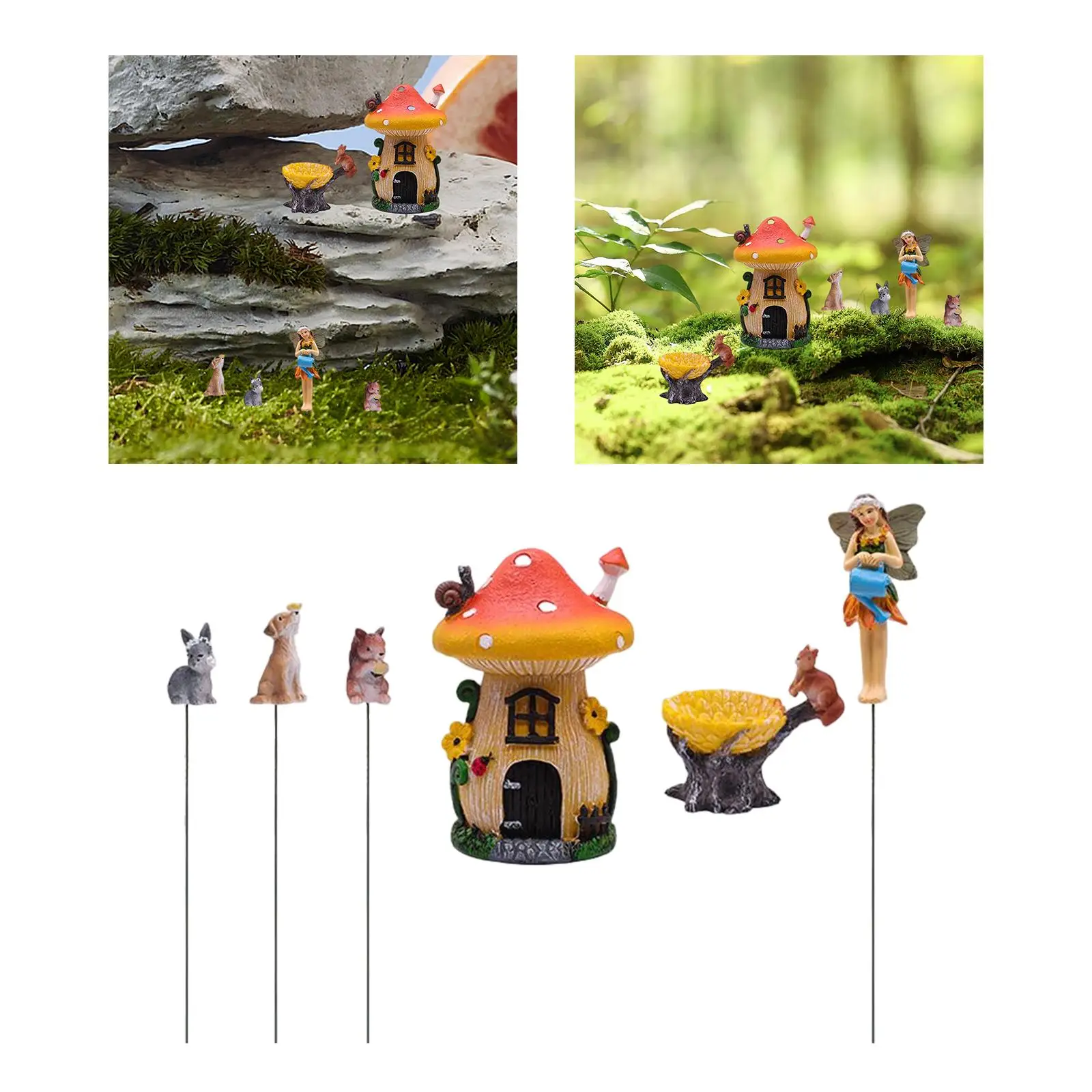 Micro Resin Fairy Mushroom Decor Weatherproof Crafted Mushrooms Animals
