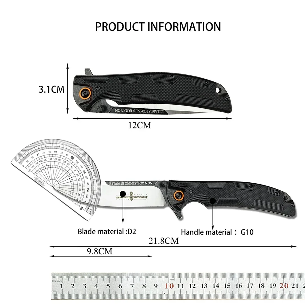 Extreme D2 Blade Flipper Pocket Knife Tactical G10 Handle EDC Folding Knife for Hiking Hunting, Camping, Self Defense Multitools