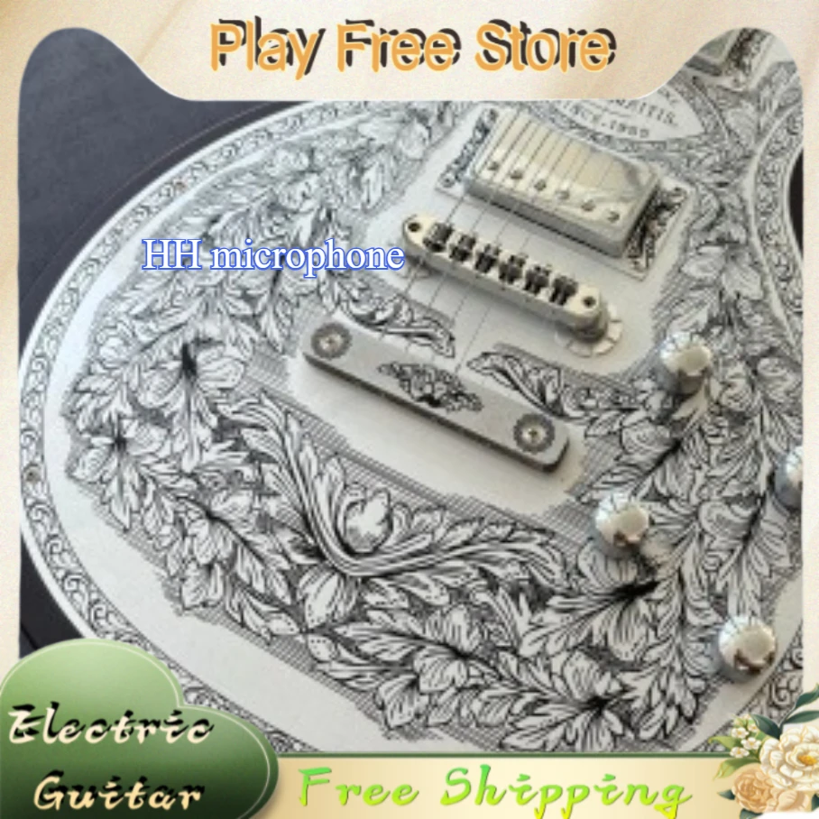 

Handmade Carved LPW Electric Guitar Full Flower Leaf Aluminum Etching HH British Retro Blues Collectible Artifact Boutique