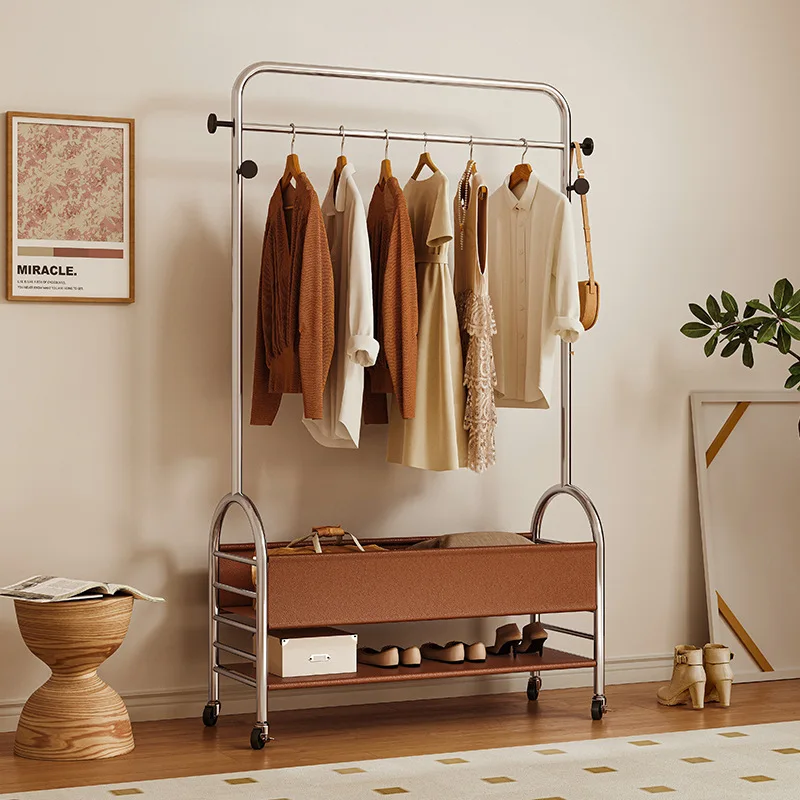 

Light luxury coat rack Floor-to-ceiling movable multi-functional hanger Simple living room storage rack Bedroom drying rack