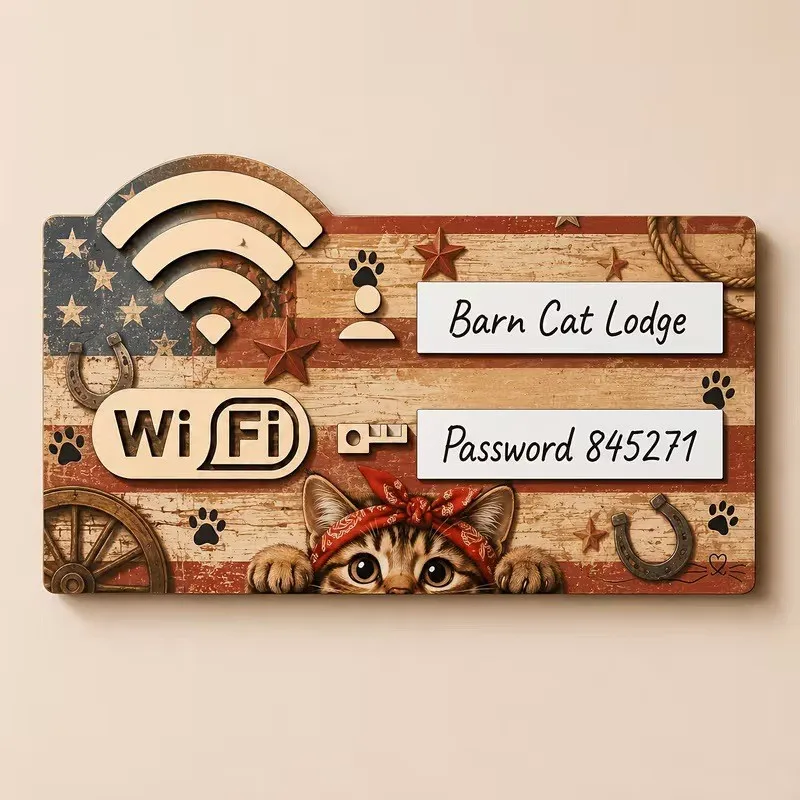Wooden wifi password card, wall pendant, wireless network indicator, handwritten logo wifi sign