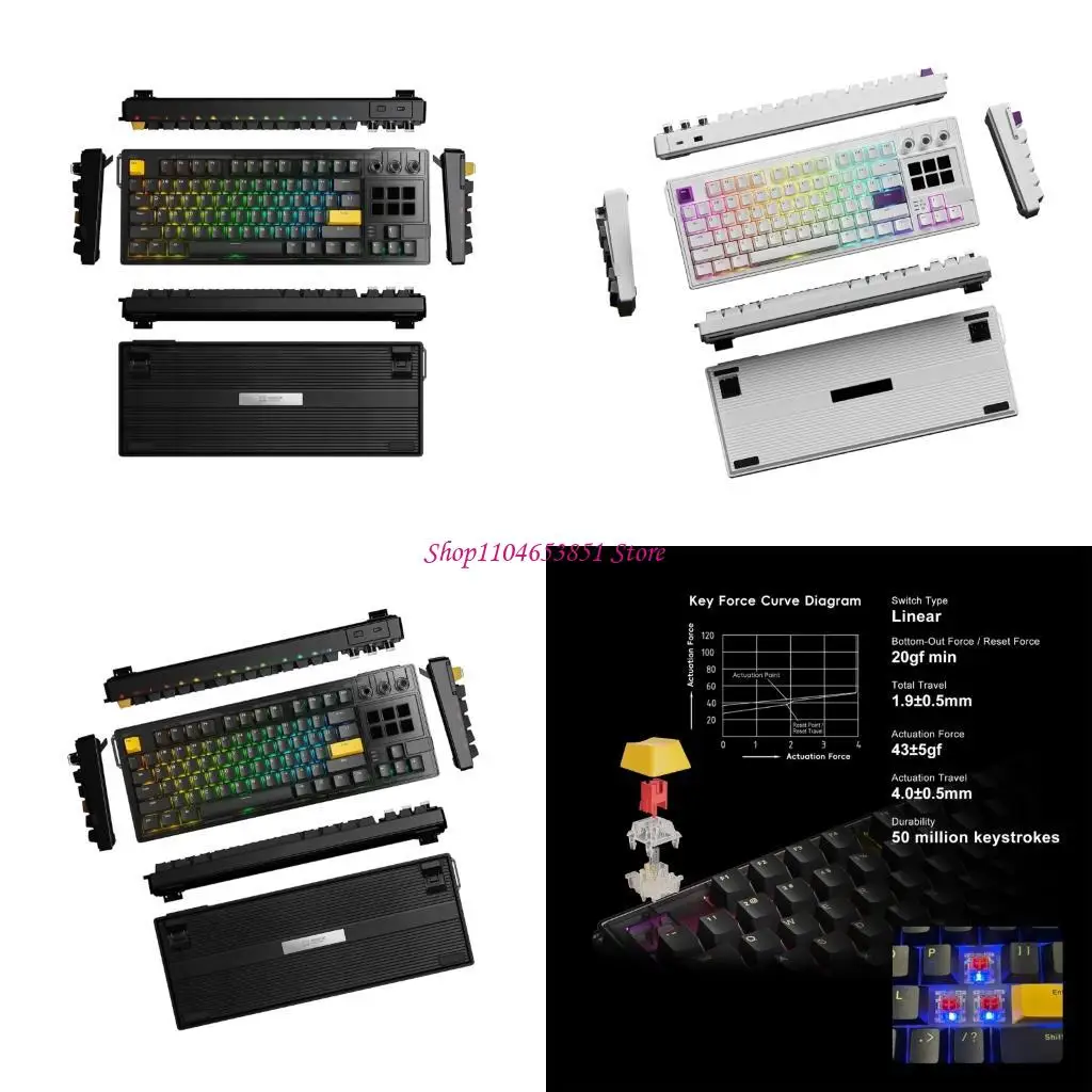 Double Shot Cap Mechanical Keyboard with 3 Pressable Control Knobs, 6 LCD Display Pads and Sound Dampened Typing Feel 