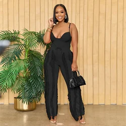 Fashion Women Skinny Tassel Suspender Jumpsuit Two Pieces Set and Trousers Casual Sport Pants Overalls Sleeveless JumpSuits