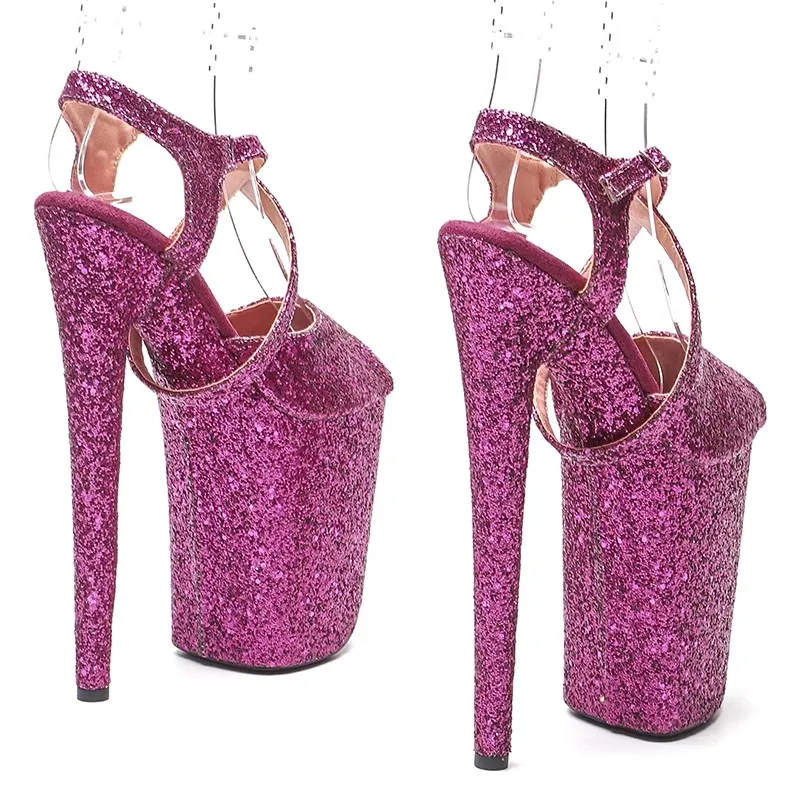 Laijianjinxia novo 23cm/9 polegadas glitter superior sexy exótico plataforma de salto alto sandálias festa pólo sapatos de dança 068