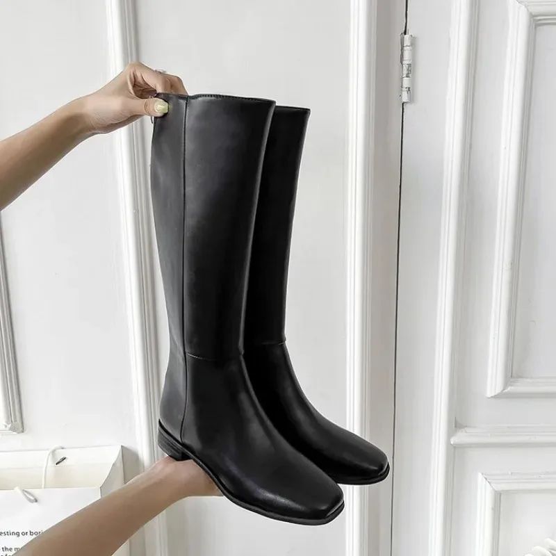 Zimowe buty do kolan damskie buty Pu skórzane czarne zachodnie wysokie długie Chelsea Boots damskie 2023 nowe trendy Botas Mujer