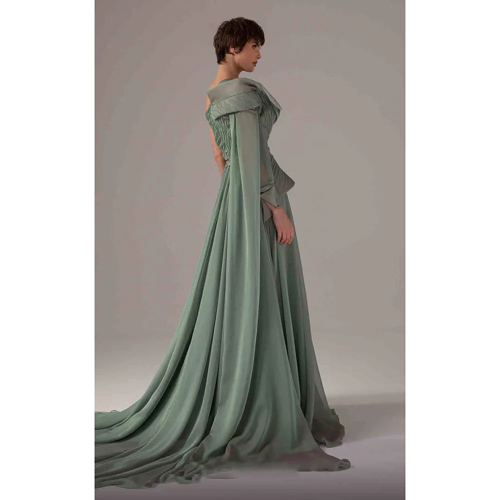 فساتين سهرة طويلة بكتف واحد مخصصة أنيقة للمناسبات الرسمية فساتين حفلات شيفون بطيات وشاح بطول الأرض فساتين حفلة موسيقية