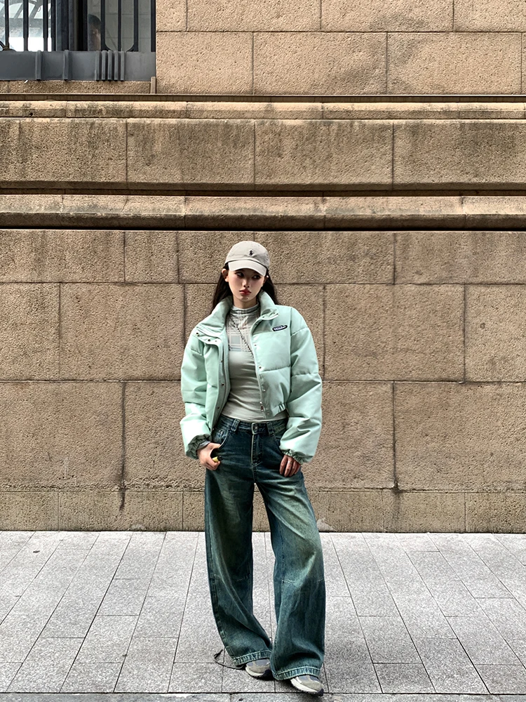 

ort Puffer Jaet Women's Cotton Coat Stand Collar Bread Sle Winter Outerwear Sweet Cool Spicy Girl Commute Faion