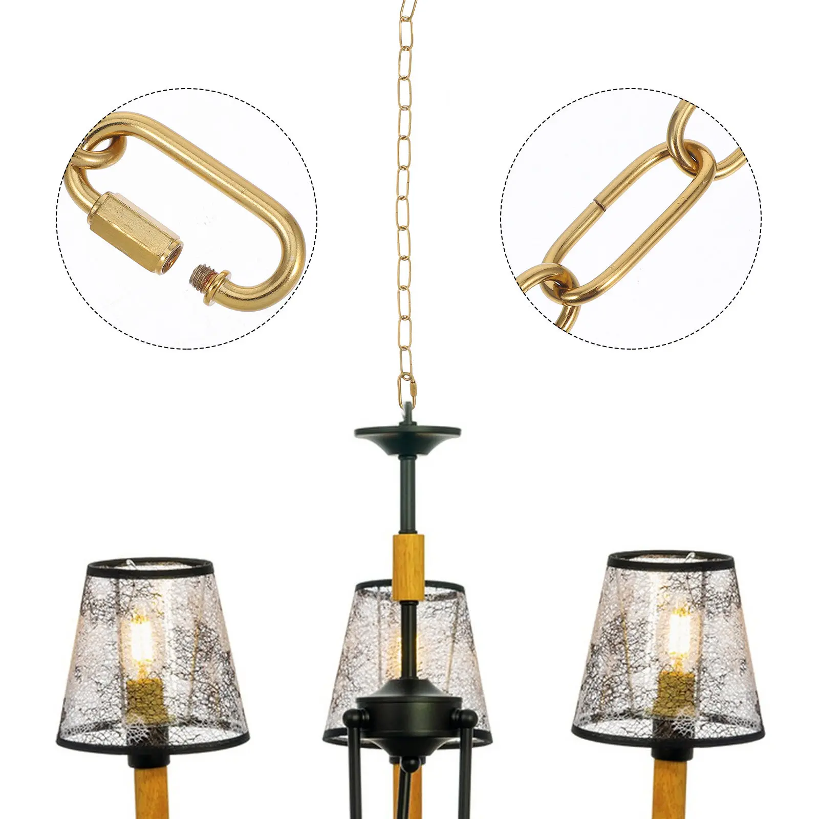 1Set Industrial Iron Chandelier Hangings Chain Heavy Duty Crystal Pendant Light Extension Lock for Home Office Lighting