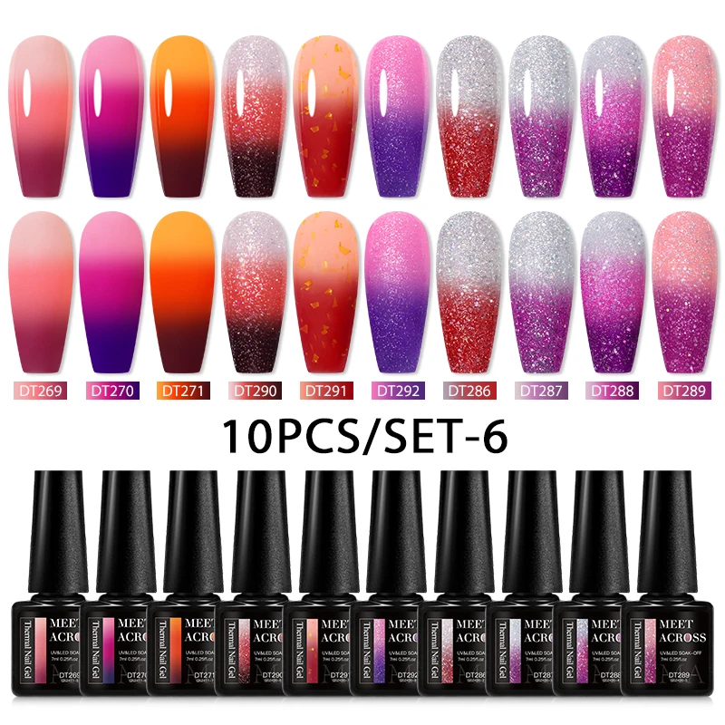 6/10Pcs Thermal Gel Nail Polish Set 3 layers Temperature Color-Changing Gel Polish Semi Permanent Varnish UV Gel Nail Art Kit